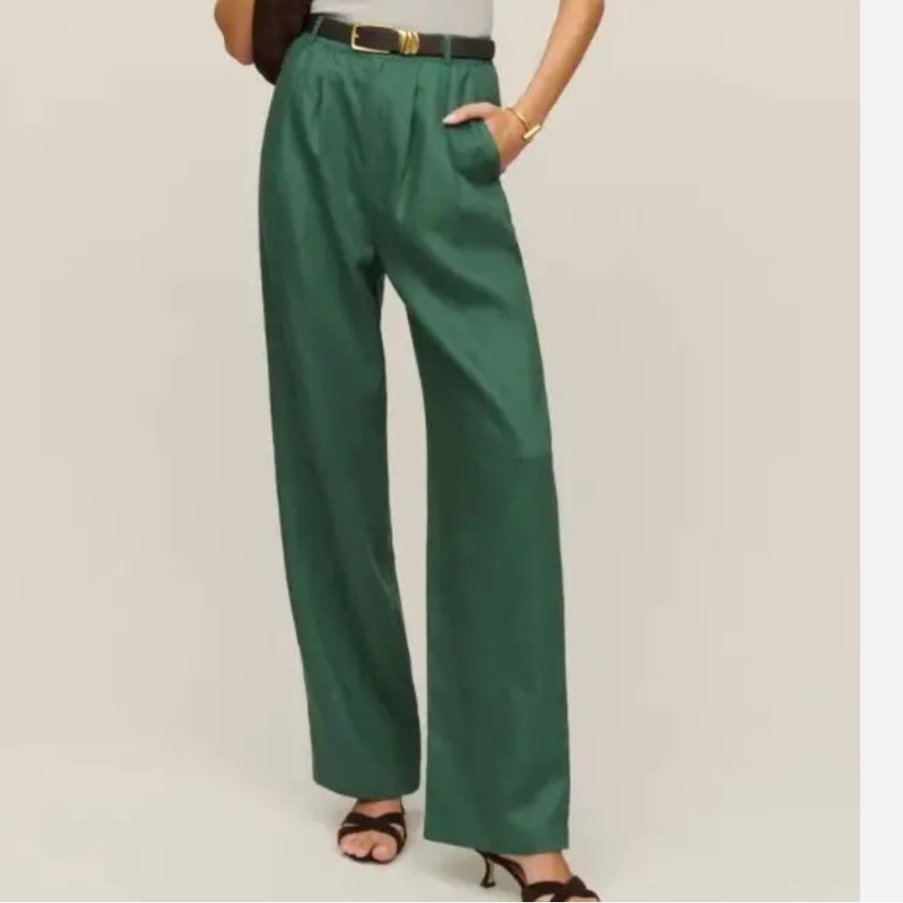 Reformation Forest Green High-Waist Wide-Leg Trousers